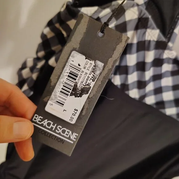 Beach Scene Women's One Piece Swimsuit Size Large NWT Black White Gingham - Picture 10 of 11